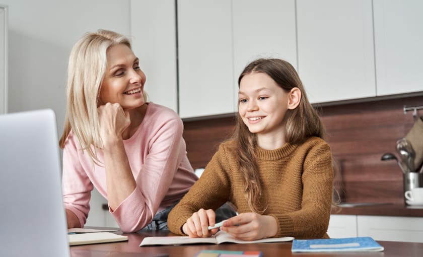 Happy mom and teenage daughter