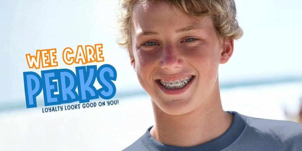 Wee Care Perks young boy smiling with braces