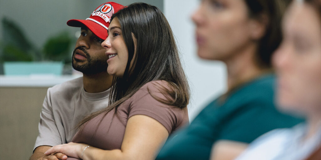 Happy couple in class