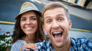 happy couple taking a selfie together