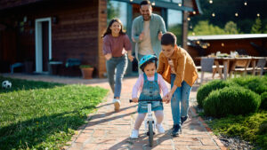 family going on a bike ride