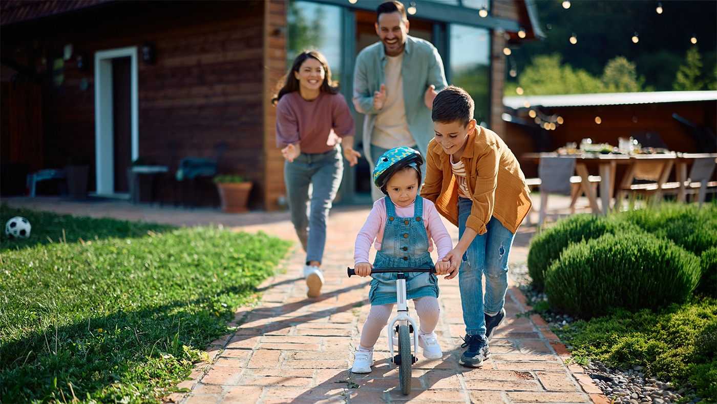family going on a bike ride